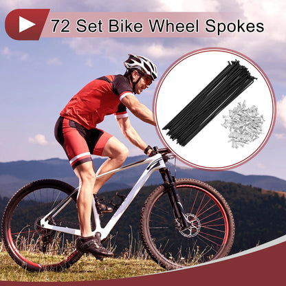Set 14G Bike Wheel Spokes 182mm Carbon Steel Black for Universal (All Years)