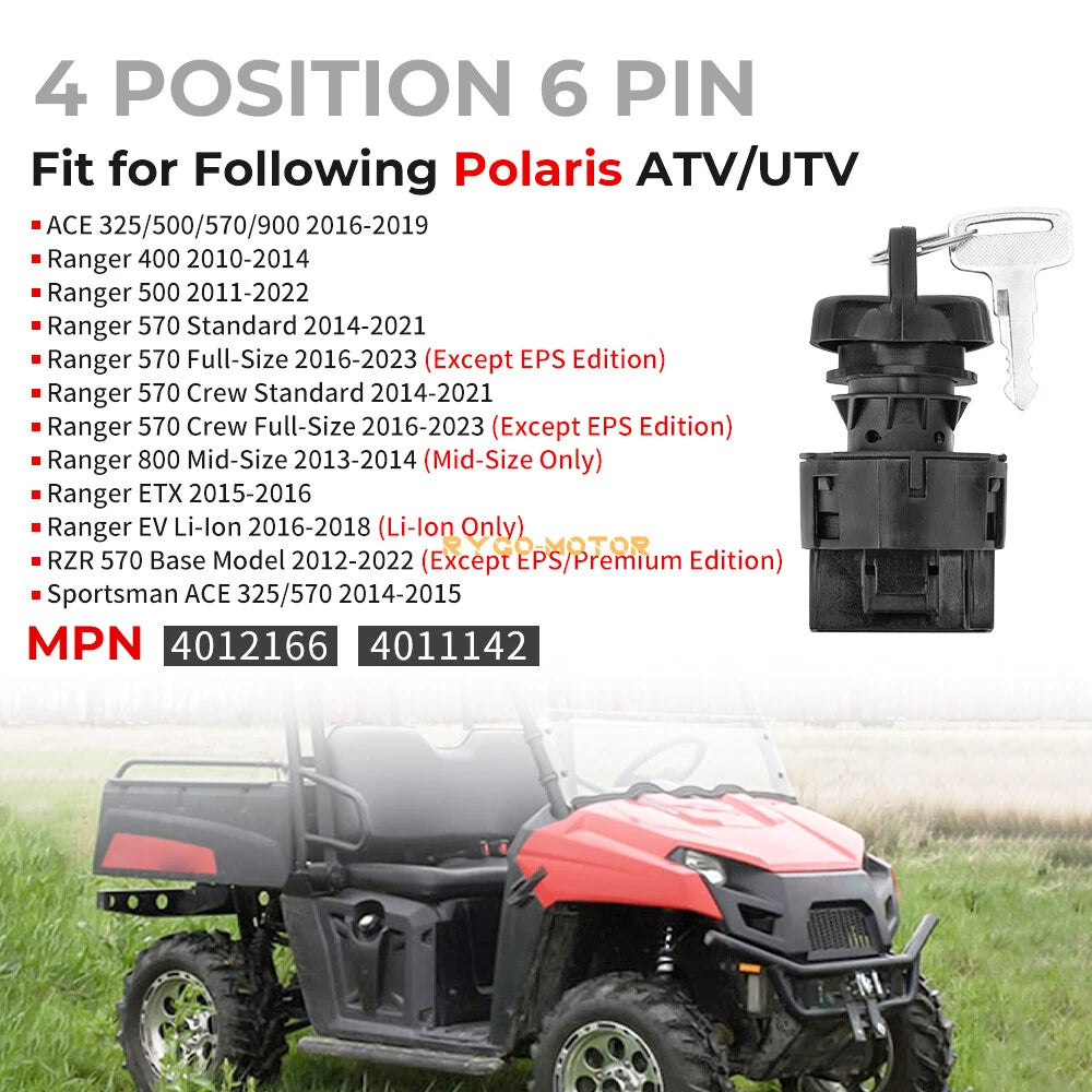4 Position Ignition Key Switch 4016058 for Polaris RZR 570 (2012–2022)