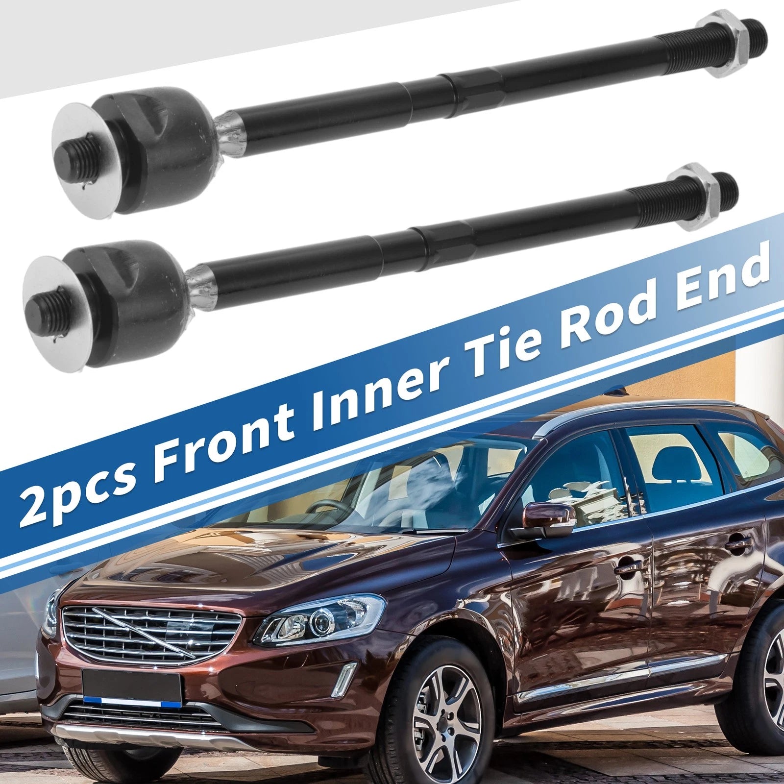 2X Front Inner Tie Rod End Links for Volvo S40 (2004–2011) EV800458