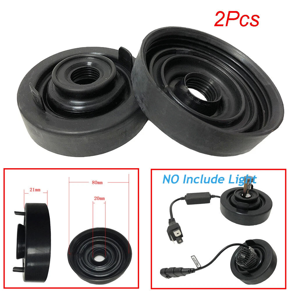 Pair Soft Rubber Car Headlight Dust Cover 80mm LED Headlamp Bulb Seal Caps Black