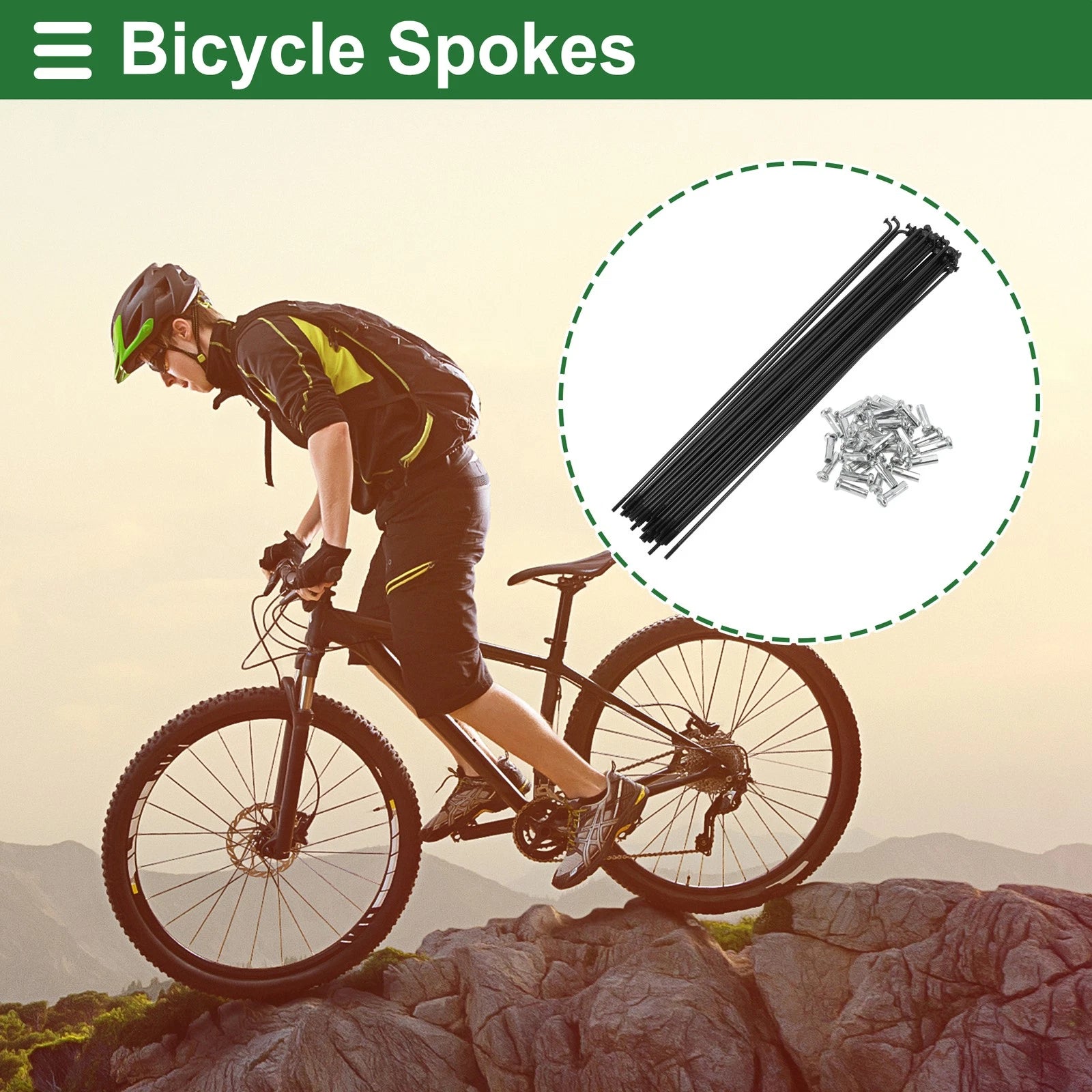 Bicycle Spokes Nipple Set 14G 227mm Carbon Steel Black Universal