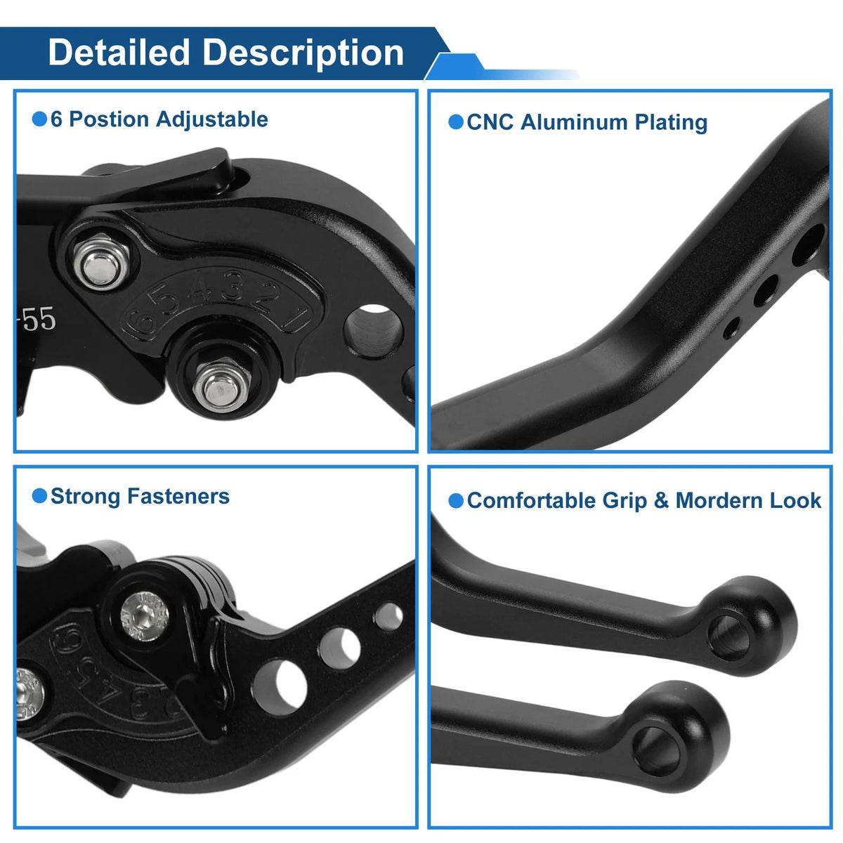 Adjustable Short Brake Clutch Lever Set for Buell XB12R (2009) Black