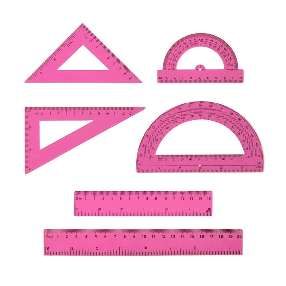 6PCS Clear Math Set Plastic Rulers Protractors Triangles Measuring Tools
