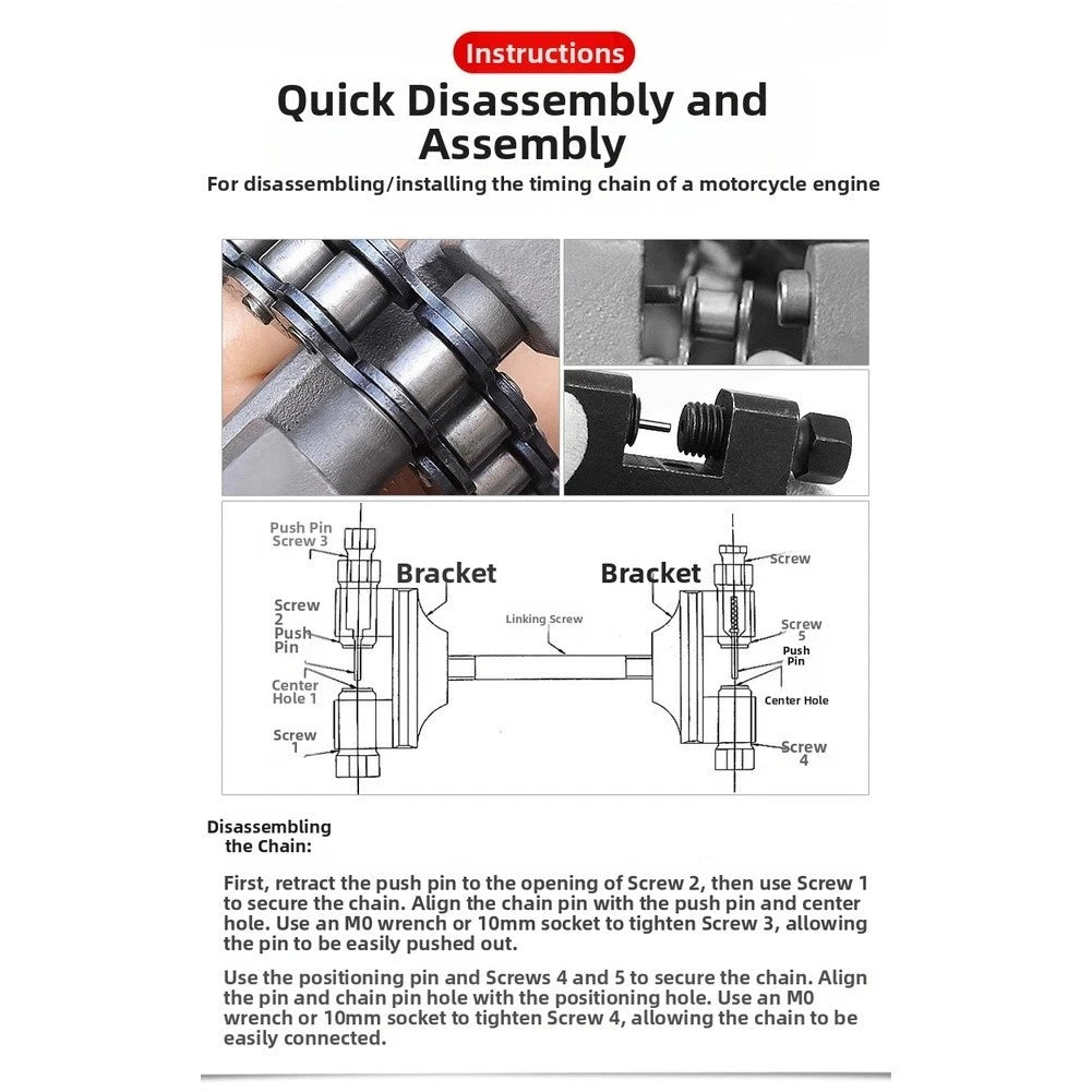 Heavy Duty Motorcycle Chain Remover Tool for Single Row Chains