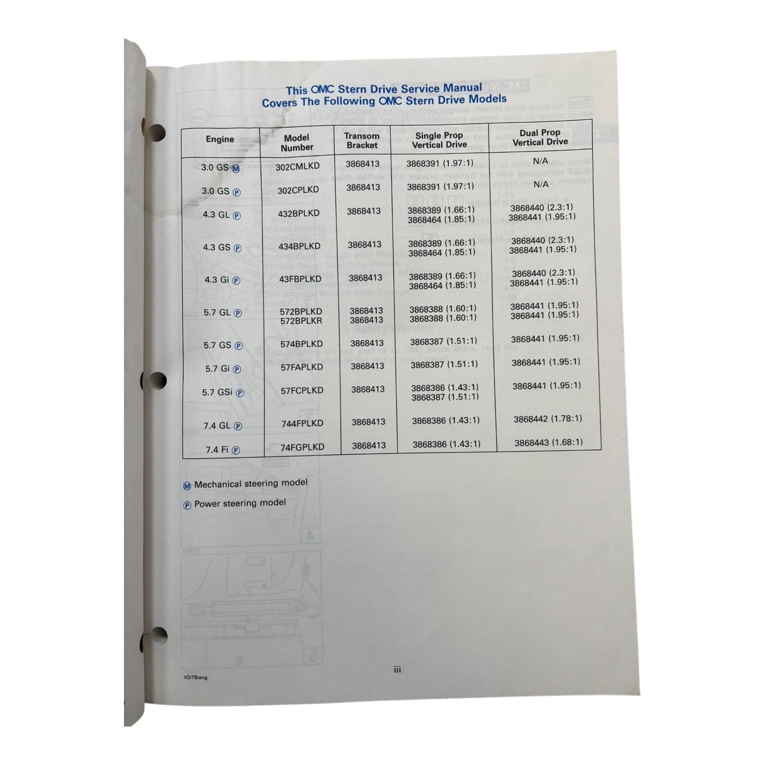 OMC Stern Drives Vertical Drive/Transom Bracket Service Manual 507281 (1996)
