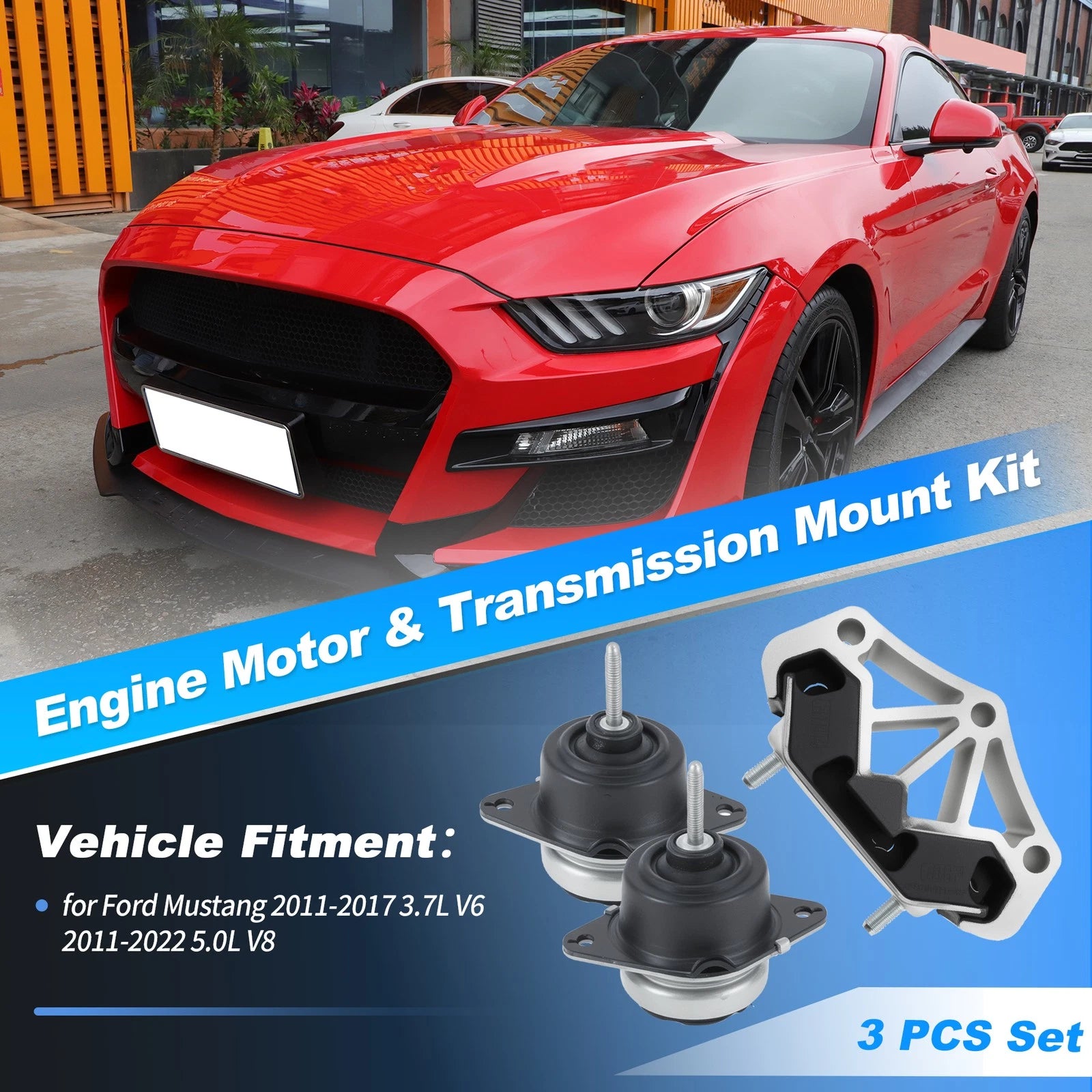 3PCS Engine Motor Trans Mount Set for Ford Mustang (2011–2017) 3.7L/5.0L