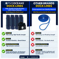 Set of 4 Dock Lines 3/8"x15' with 12" Eyelet for Boats (Navy Blue)