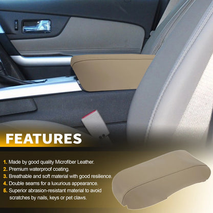 Leather Center Console Lid Armrest Cover for Ford Edge (2011–2014) Beige