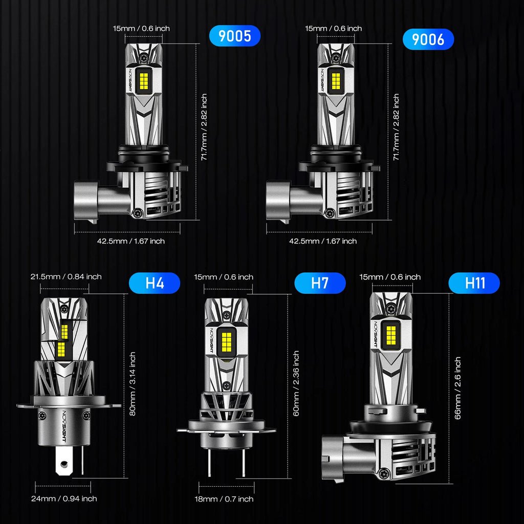 2X H4 LED Headlight Bulbs for NOVSIGHT Conversion Kit (18000LM, 70W)