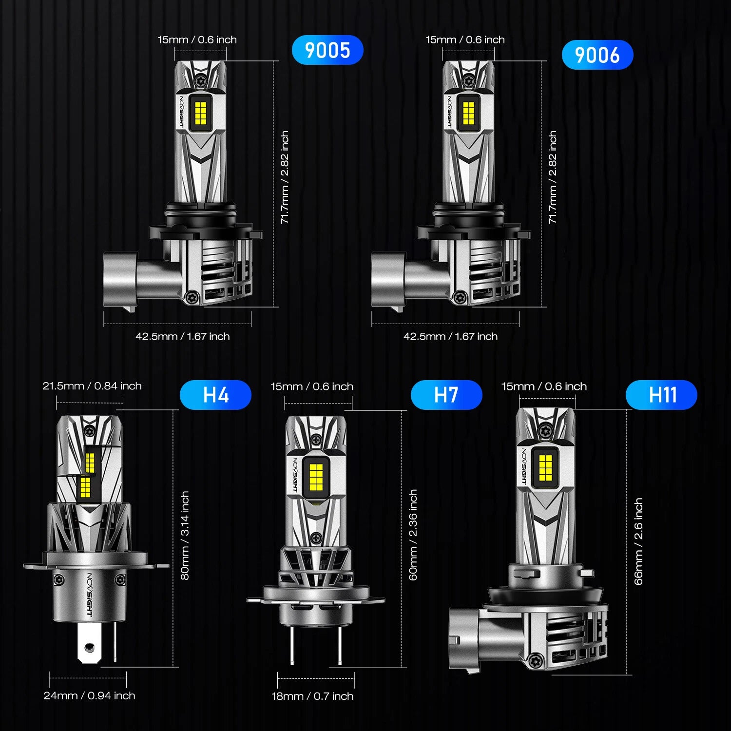 2X H4 LED Headlight Bulbs for NOVSIGHT Conversion Kit (18000LM, 70W)