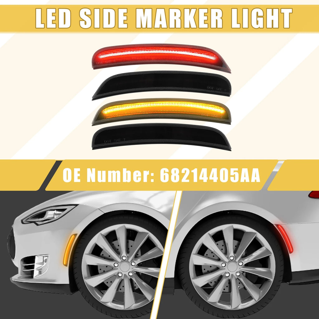 Front Rear LED Side Marker Light Pair for Dodge Amber Red (2011–2018)