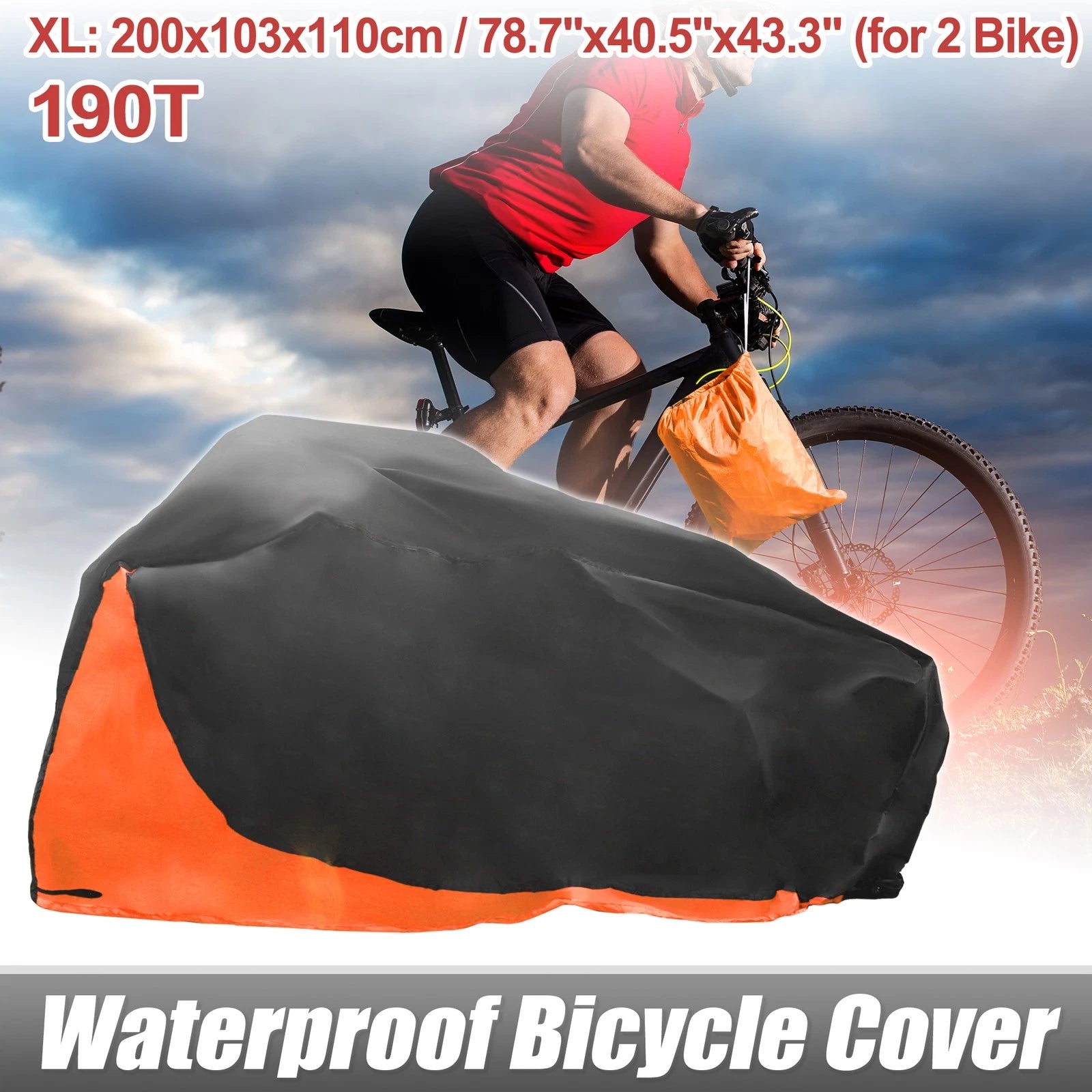 Waterproof Bike Cover XL Protector for 2 Mountain Bikes (Orange)