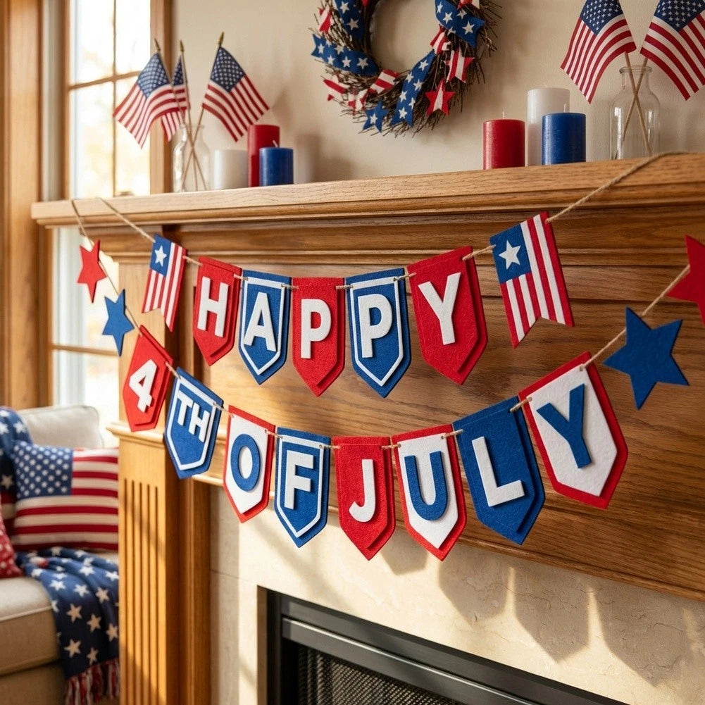 4th of July Banner with Stars Stripes Pattern for Home Decor