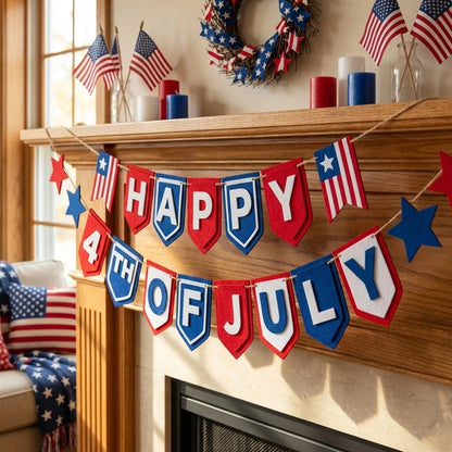 4th of July Banner with Stars Stripes Pattern for Home Decor
