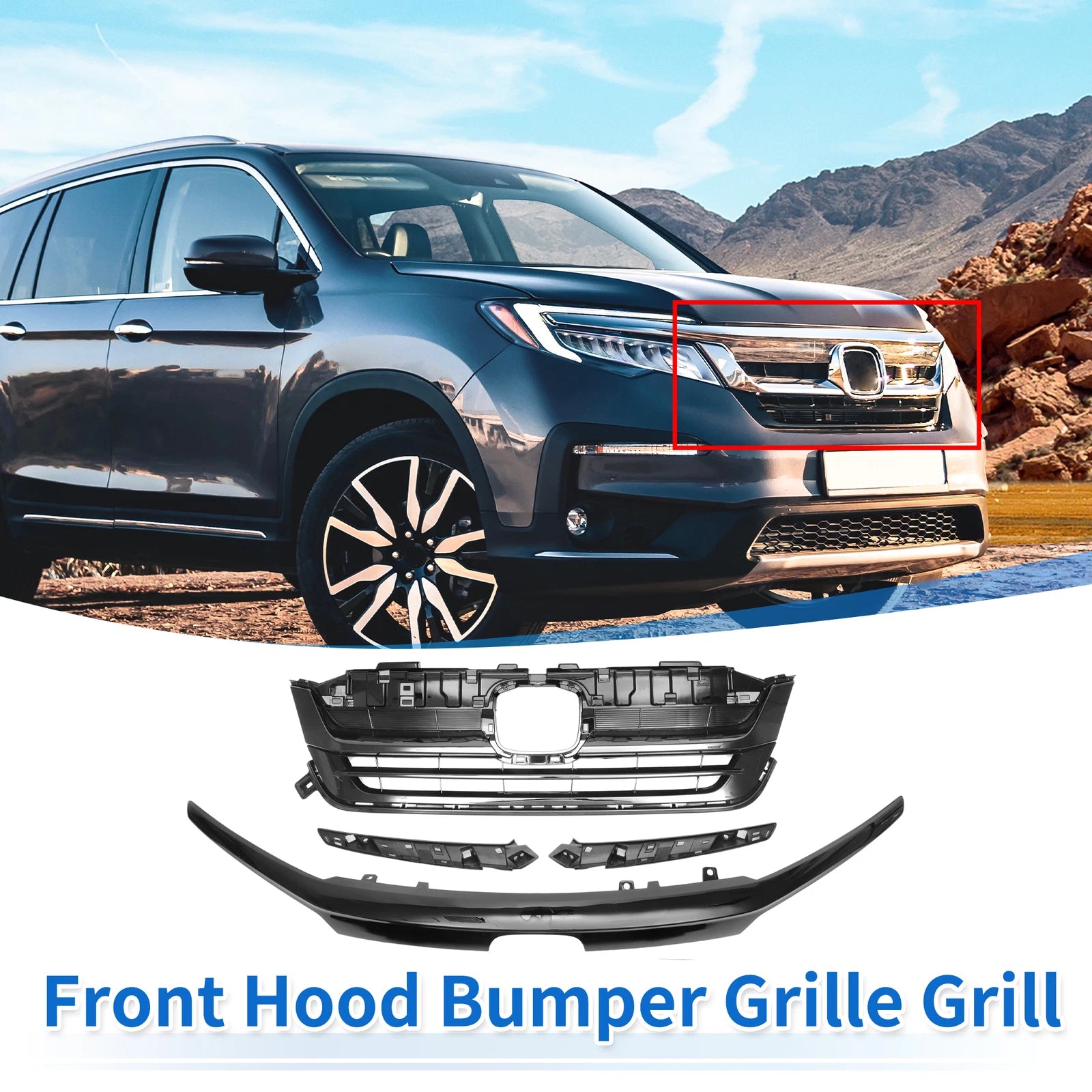 Front Bumper Grille for Honda Pilot (2019–2020) Black