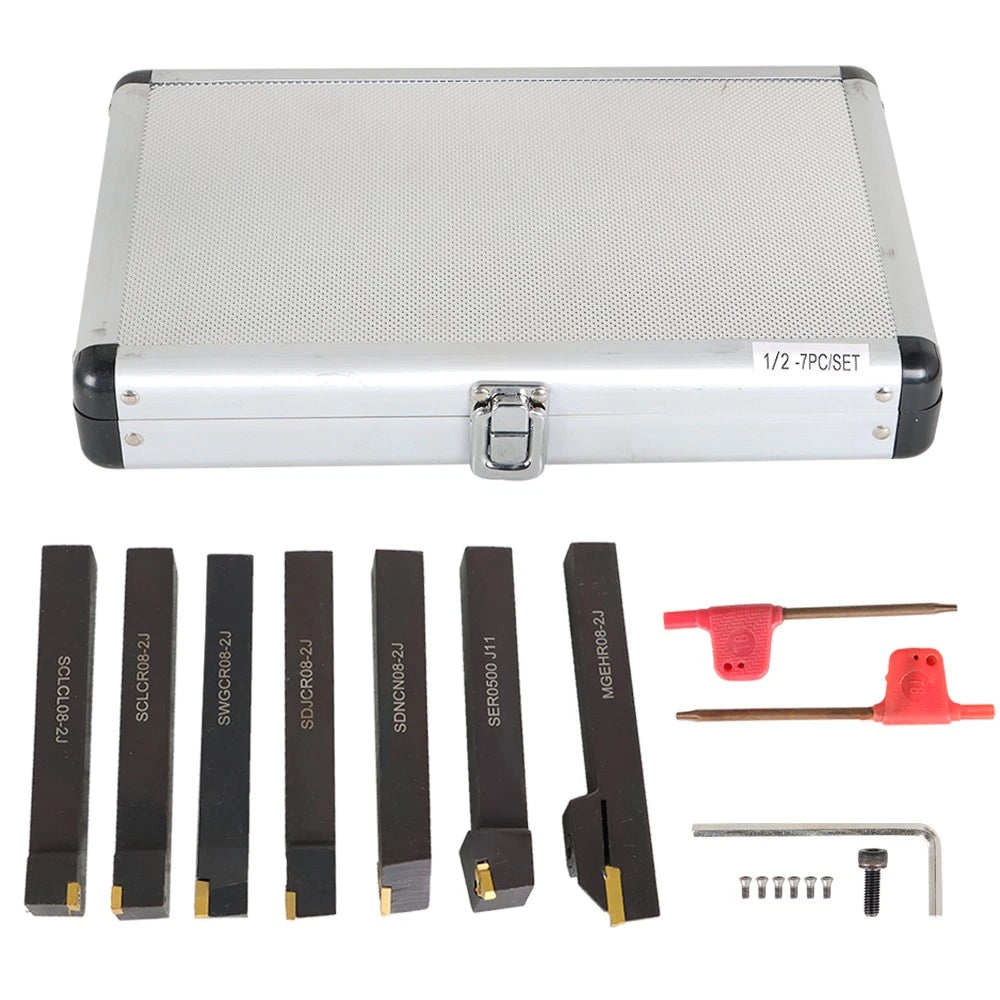 Set of 7 Indexable Carbide Turning Tools for Lathe Cutting