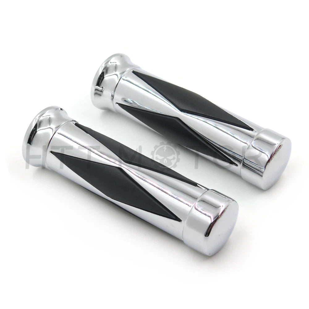 1" Chrome Diamond Style Handlebar Grips for Harley Softail Street Bob
