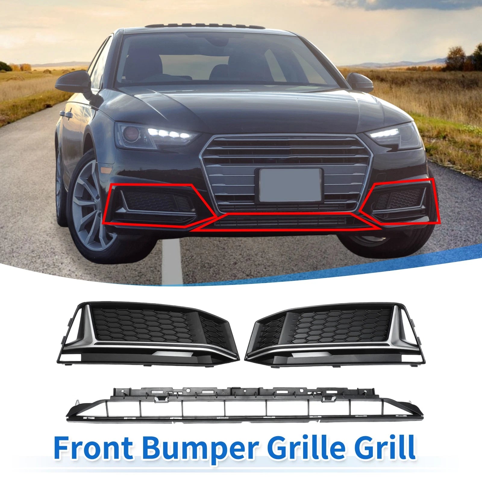 Front Lower Bumper Grille Grill Replacement for Audi A4 B9 S-Line (2017–2024)