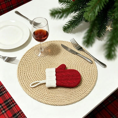 Set of 6 Holiday Themed Knit Mittens for Fork Utensil Covers