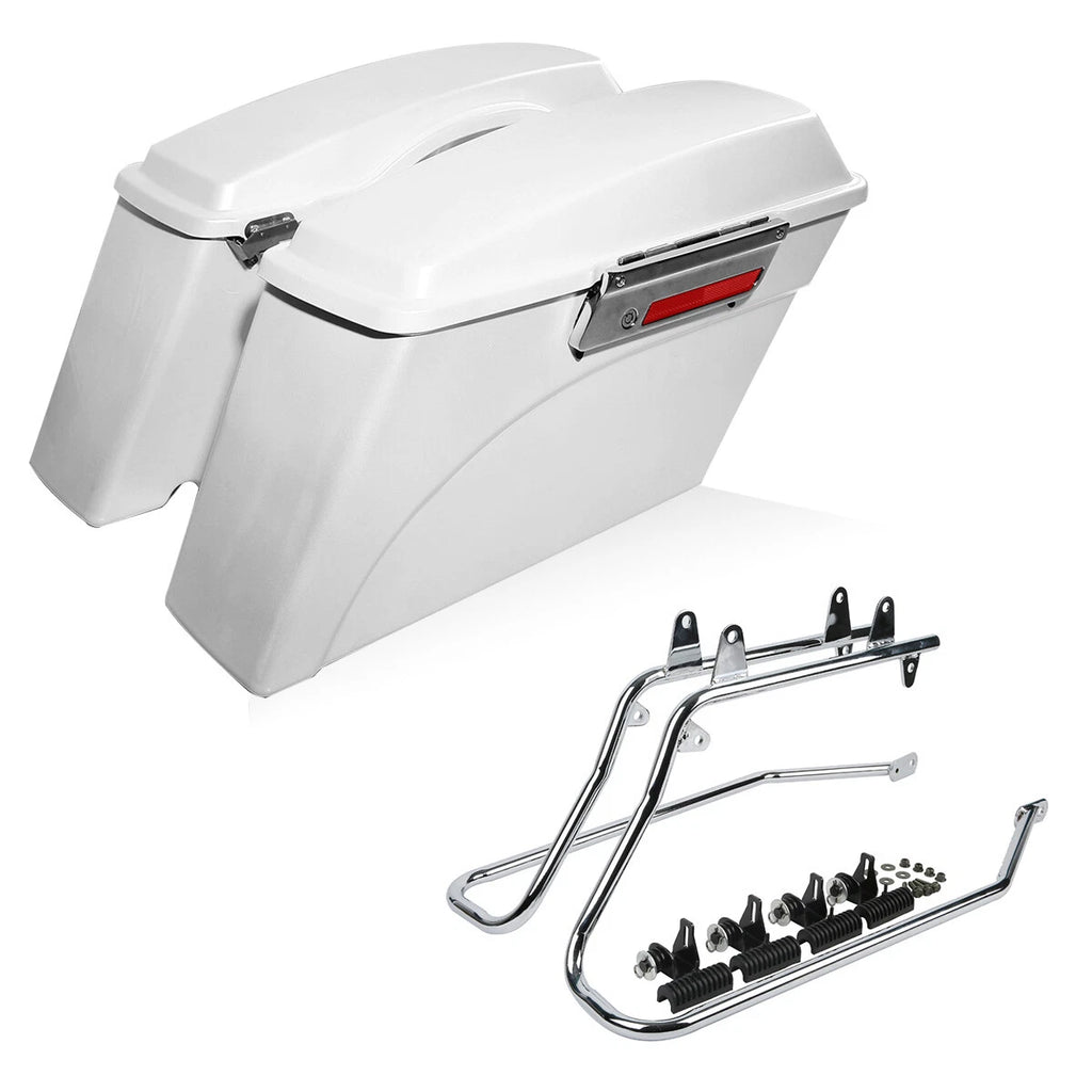 White Hard Saddlebags & Conversion Bracket for Harley Softail Fatboy (1984–2017)