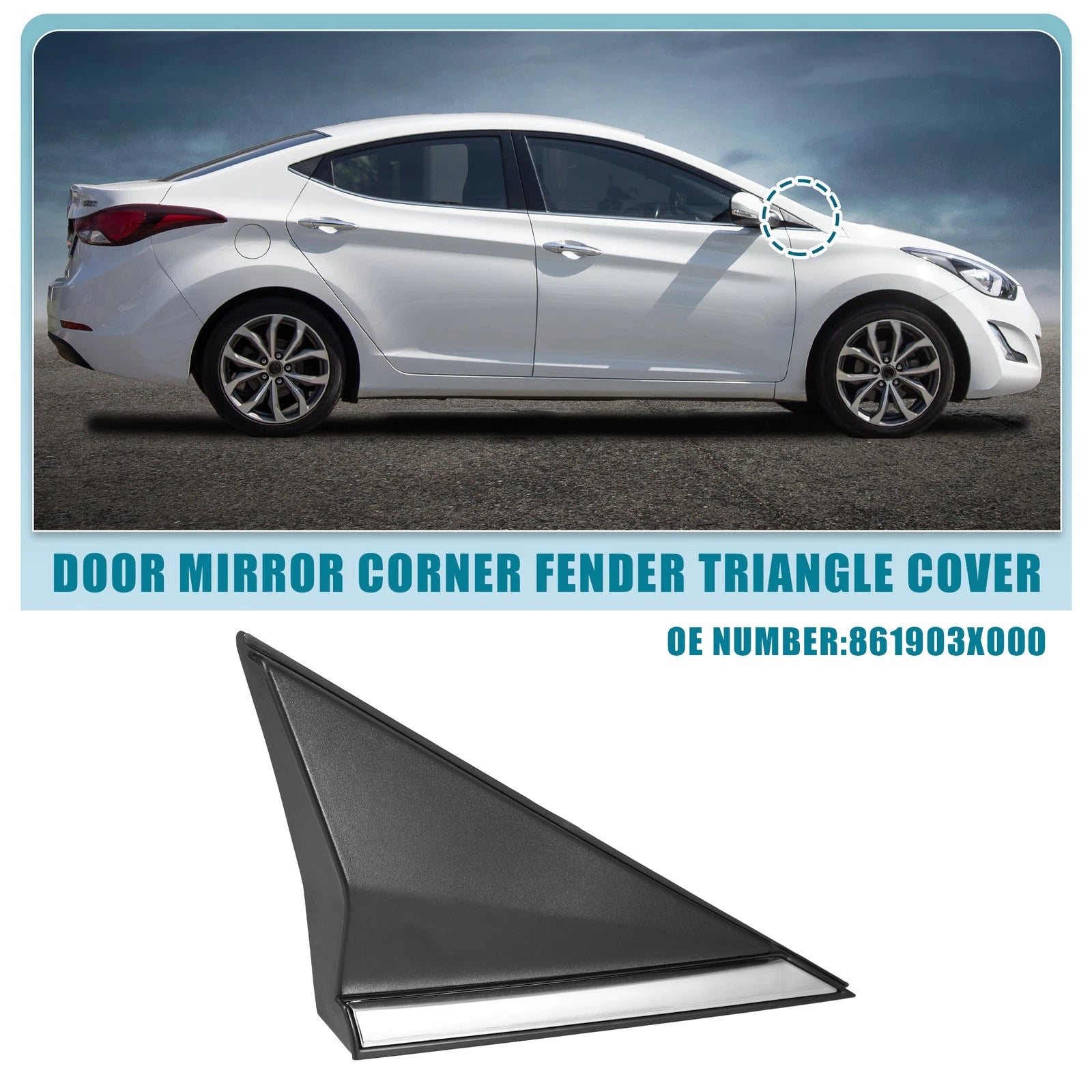 Right Mirror Corner Fender Triangle Cover Replacement for Hyundai Elantra (2017–2020)