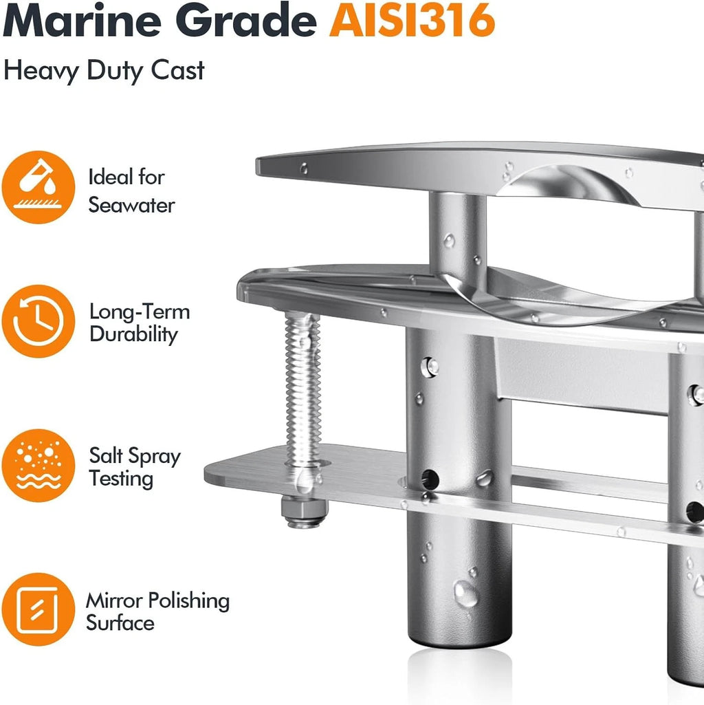 2Pcs 6" Stainless Steel 316 Pull Up Cleat for Boat Dock Mooring