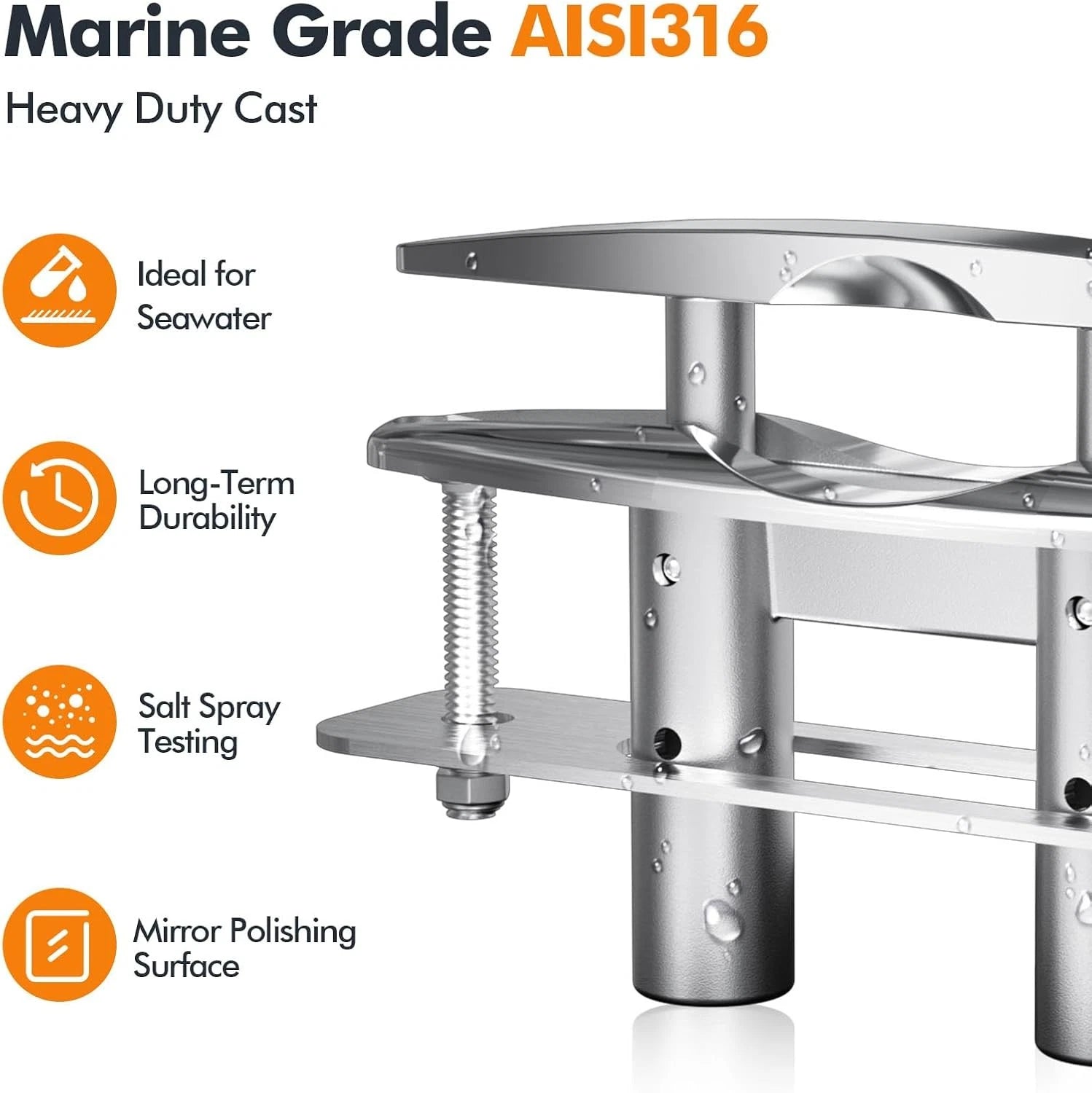 2Pcs 6" Stainless Steel 316 Pull Up Cleat for Boat Dock Mooring
