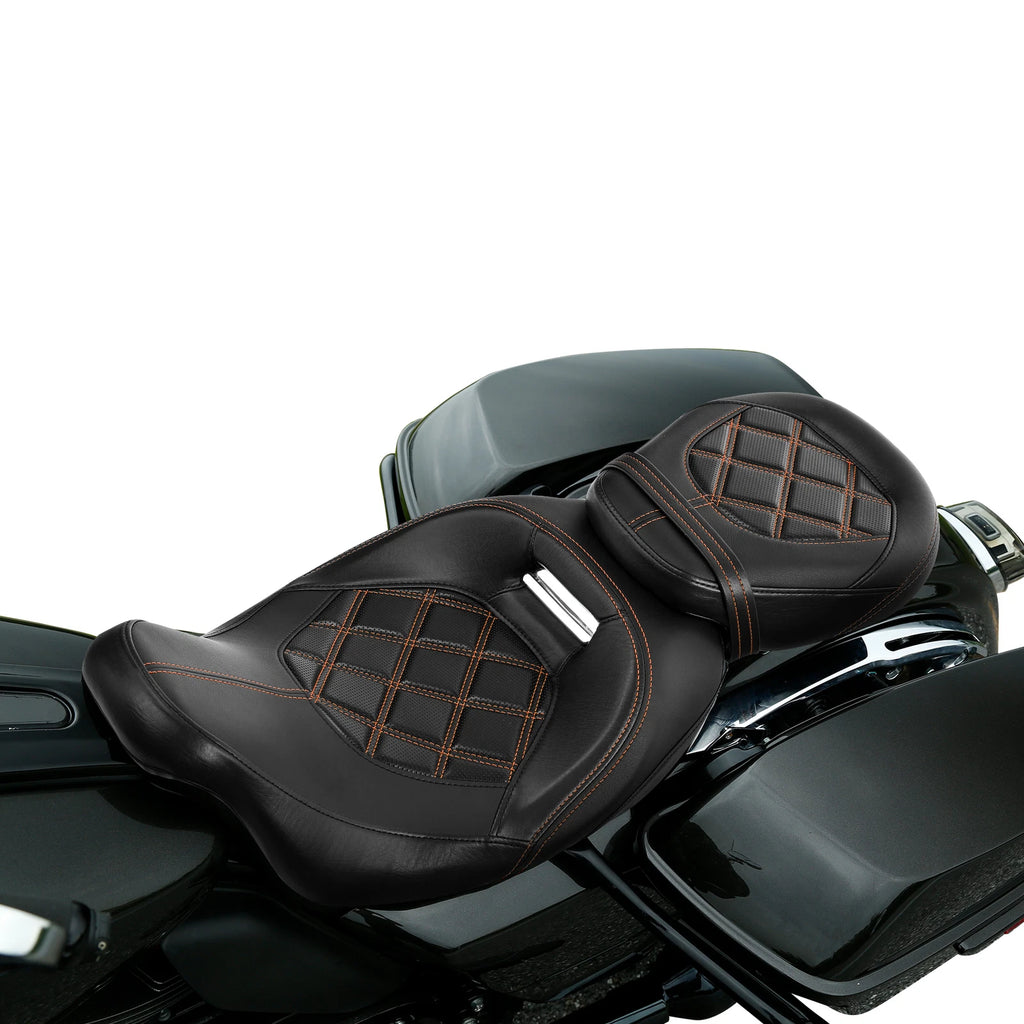 2X Gel Seat for Harley Road King (2009–2023) - Orange Stitching