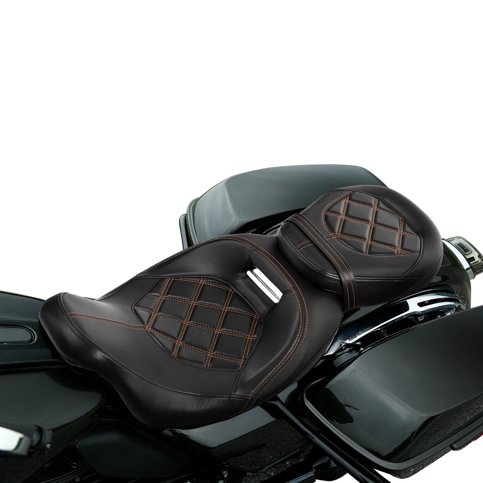 2X Gel Seat for Harley Road King (2009–2023) - Orange Stitching