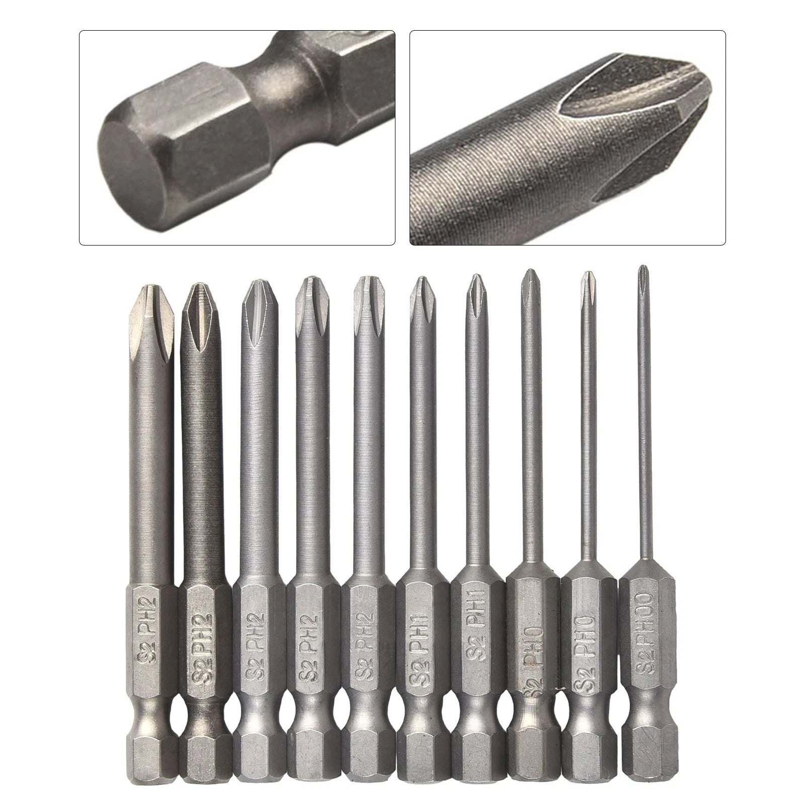 10 Piece Screwdriver Bits Set with Magnetic Tips PH00 PH0 PH1 PH2