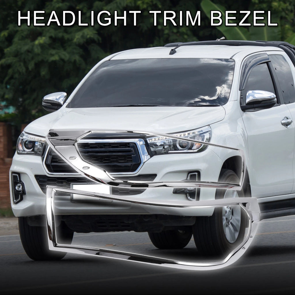 Front Headlight Trim Bezel Pair for Toyota Hilux Revo (2015–2017) Silver