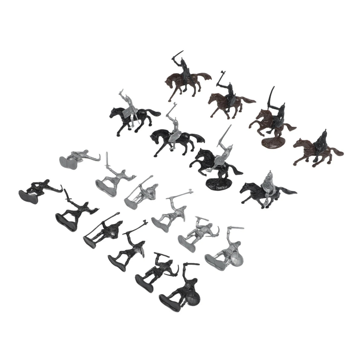 28PCS Medieval Knights Warriors Horses Soldiers Figures Model Ornament
