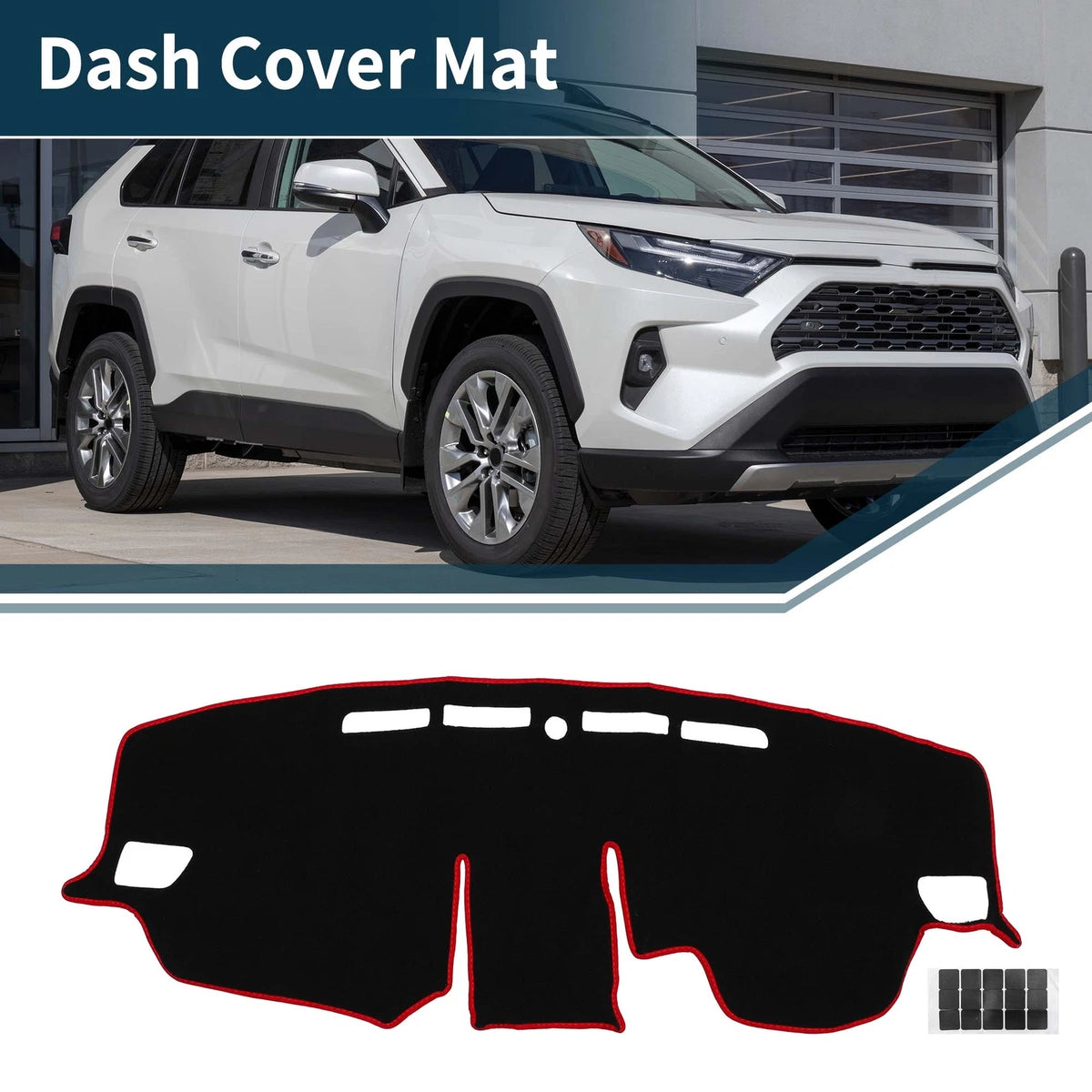 Dashboard Cover Mat for Toyota RAV4 (2019–2024) with Sticker Black Red
