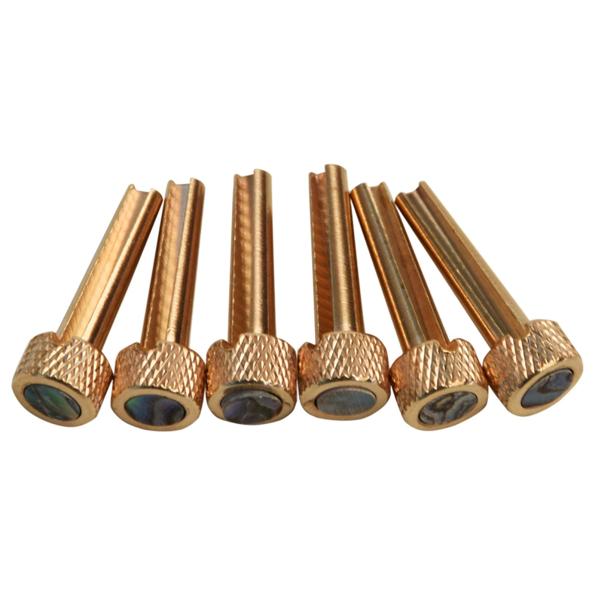 6-Pack Flat Top Brass Bridge Pins with Abalone Dot Inlay for Acoustic Guitar