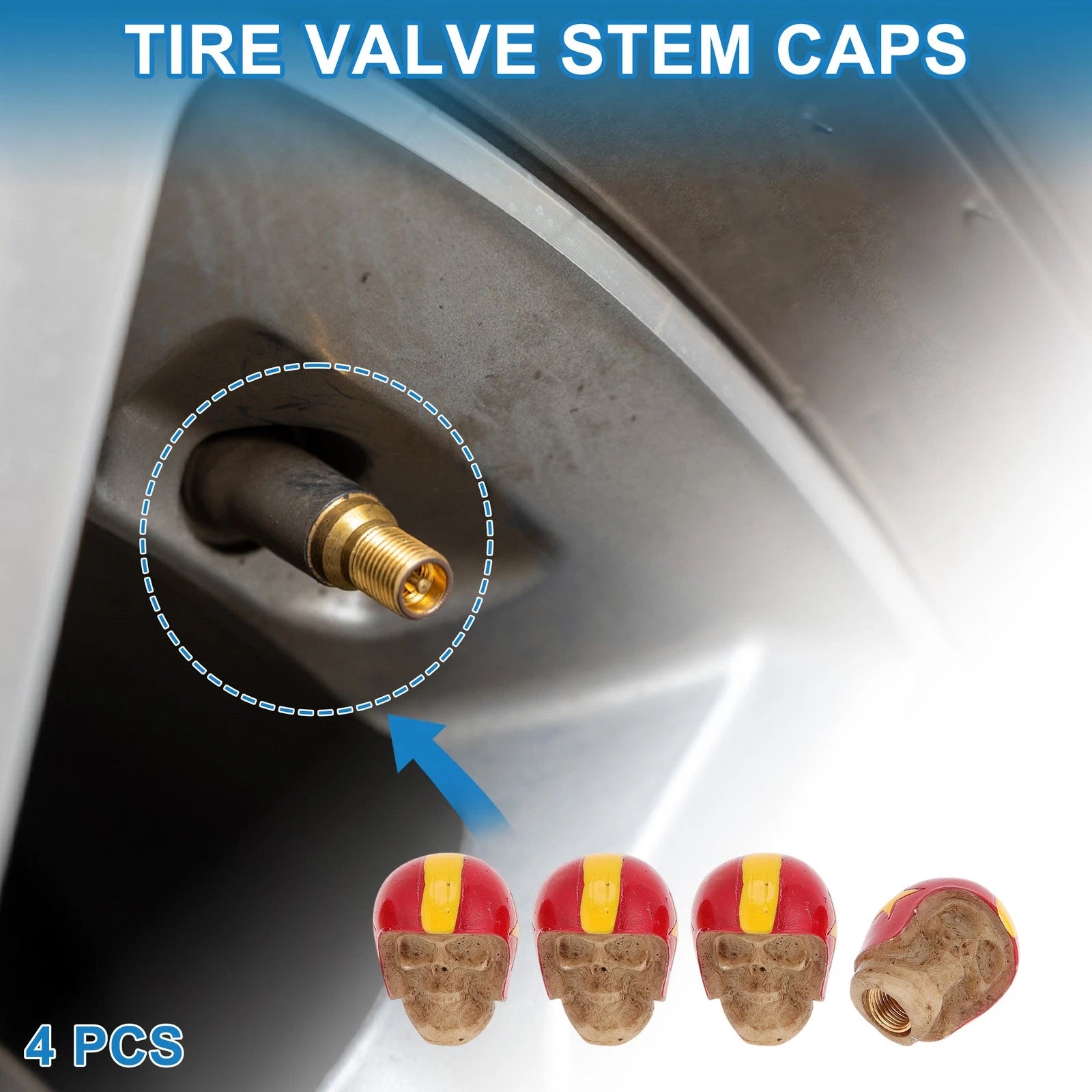 Tire Valve Stem Caps Dust Covers Red Replacement for Car Truck Bicycle (4 Pcs)