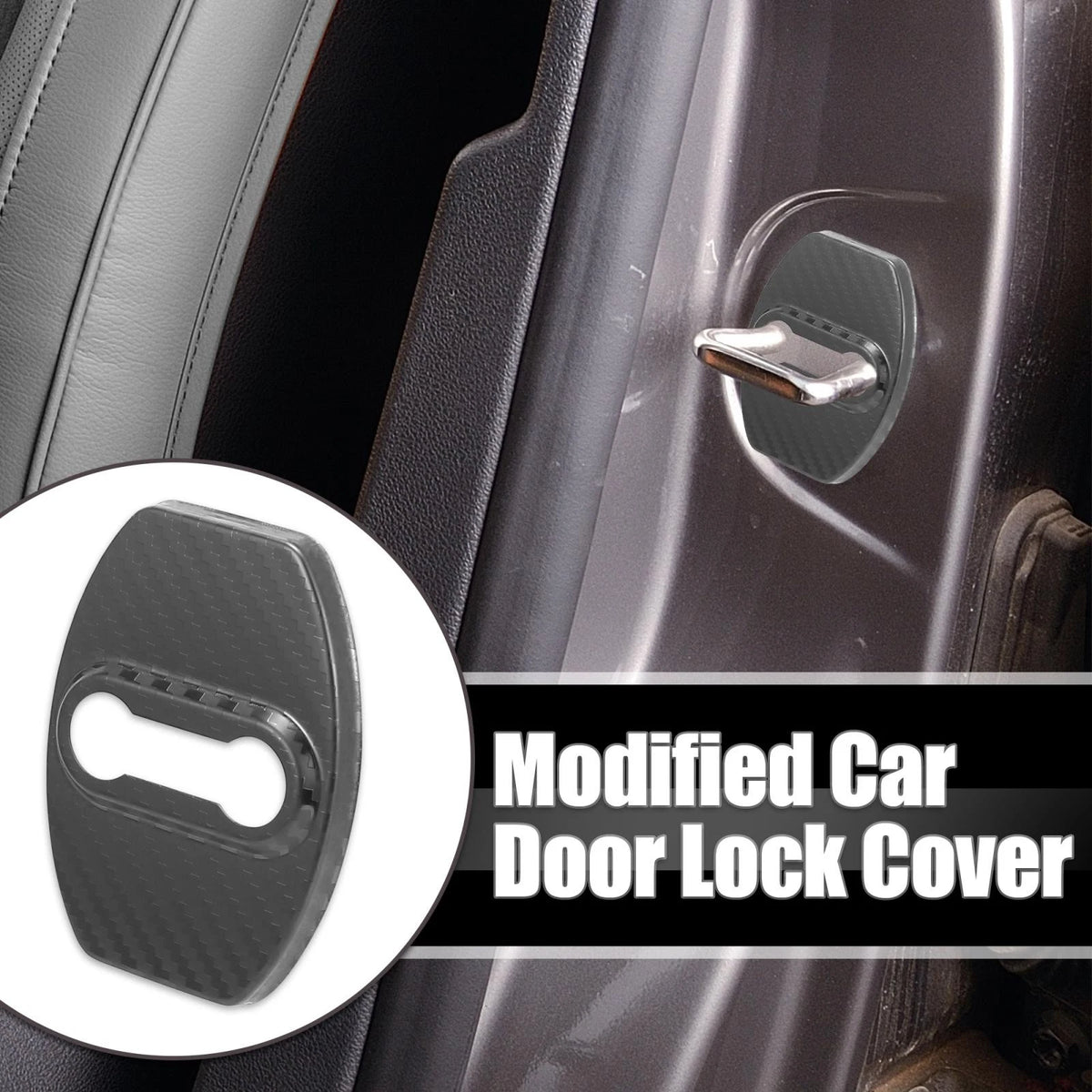 Door Lock Latches Striker Cover Protectors 4pc for Toyota (Black Gray)
