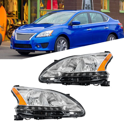 Headlight Assembly Set of 2 for Nissan Sentra (2013–2015) Halogen LED DRL