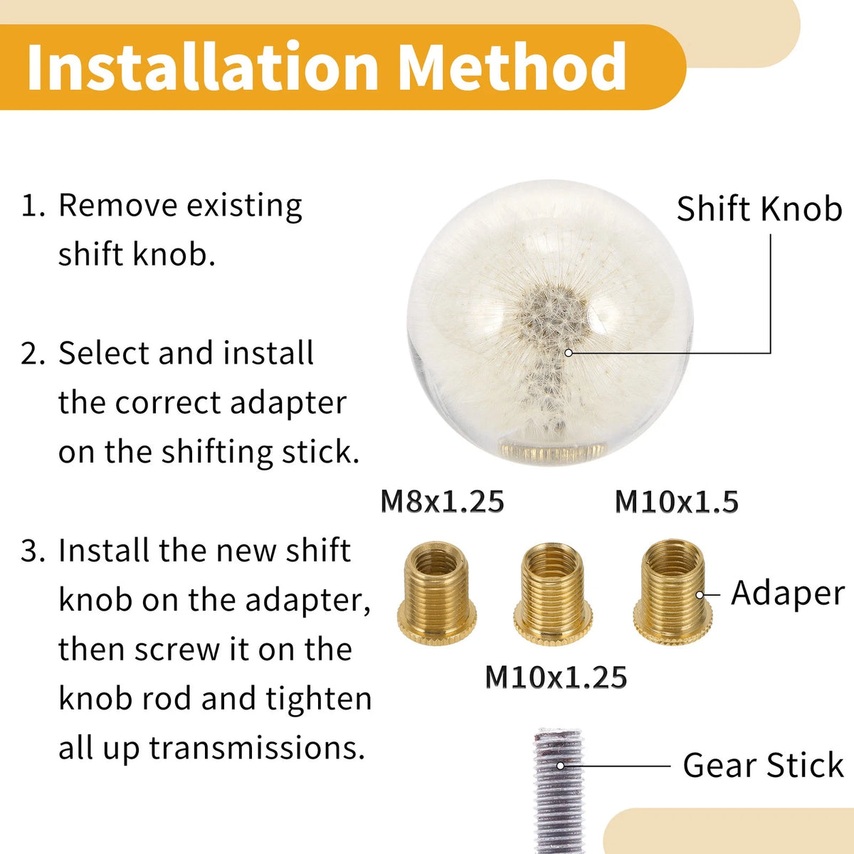 Shift Knob 7cm with 3 Adapters for Universal Fit (Automatic/Manual)