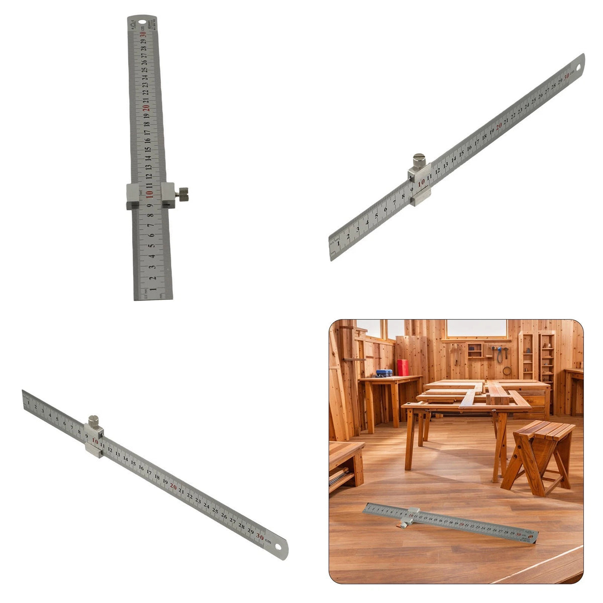 Measurement Set 30cm Gauging Tool with Steel Ruler for Woodworking