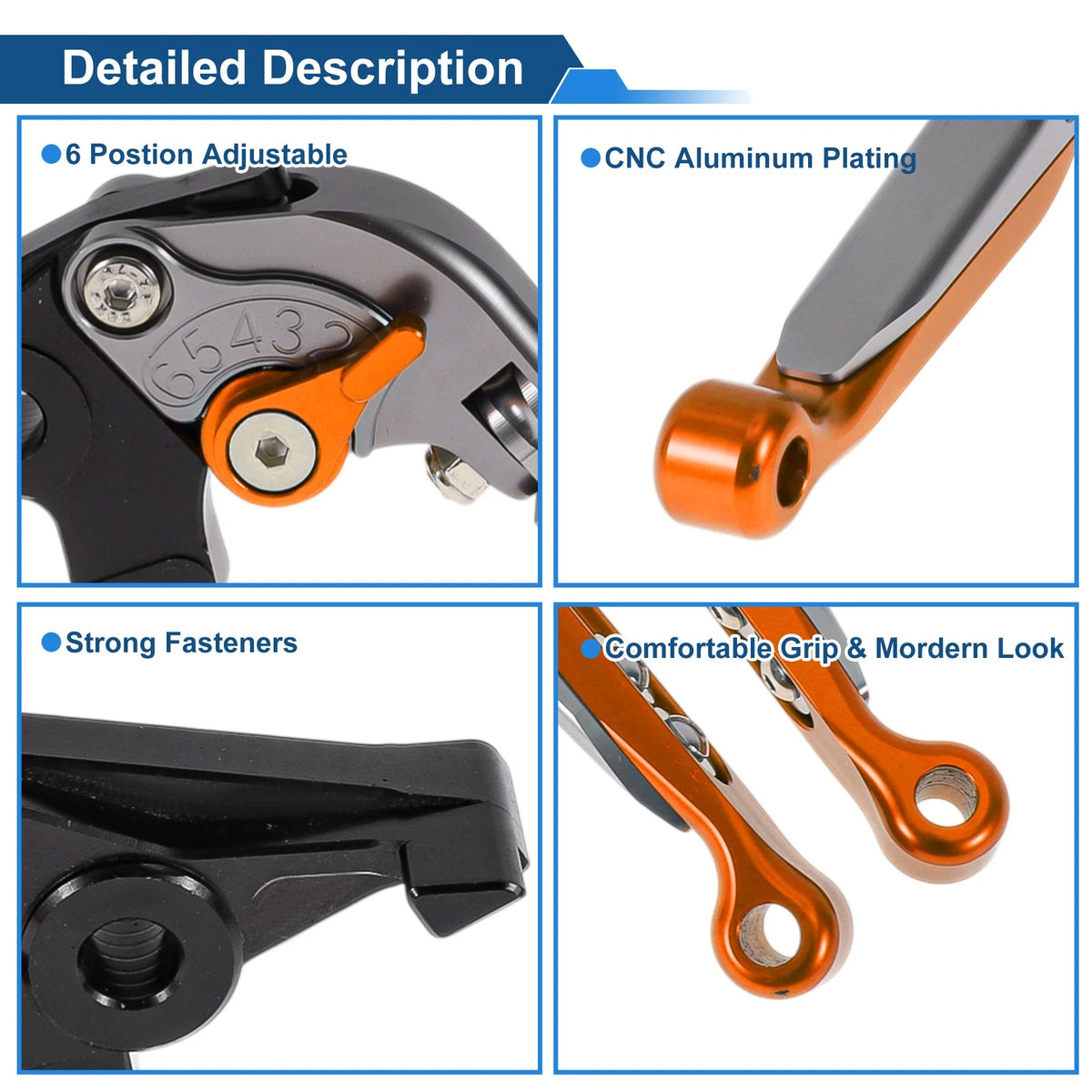 Adjustable Brake Clutch Levers for Kawasaki Ninja 650R (2017–2023) - Titanium Orange