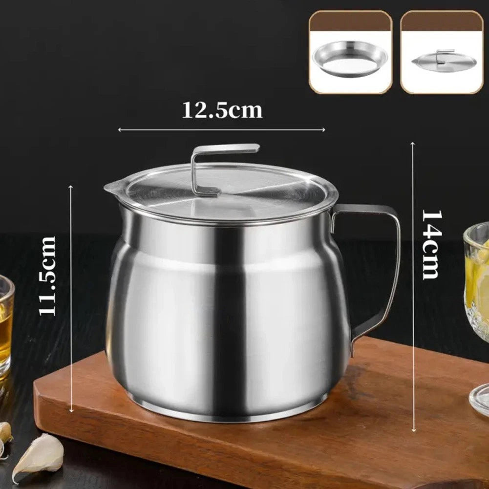 Stainless Steel Oil Filter Pot for Home Use with Lid and Filtering Function