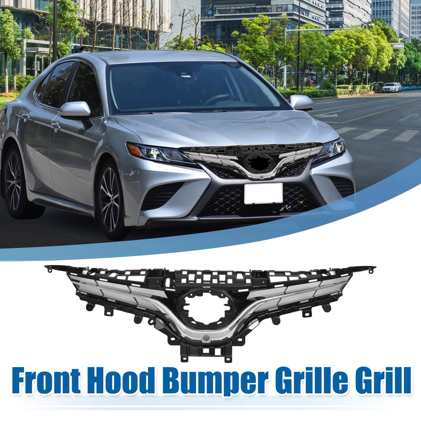Front Hood Bumper Grille for Toyota Camry LE Silver Tone (2018–2020)