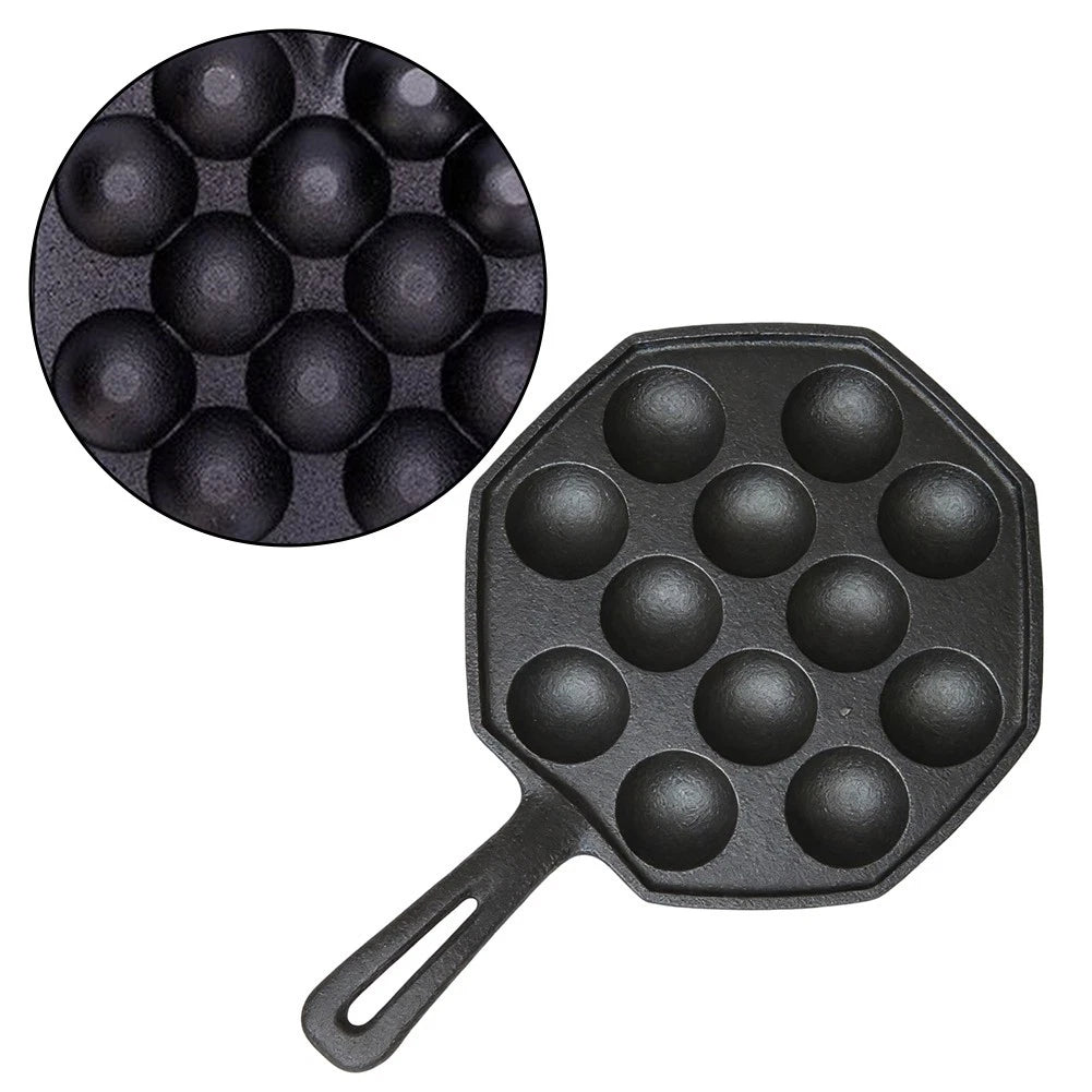 12-Cavity Cast Iron Takoyaki Pan for Even Heat Baking Performance