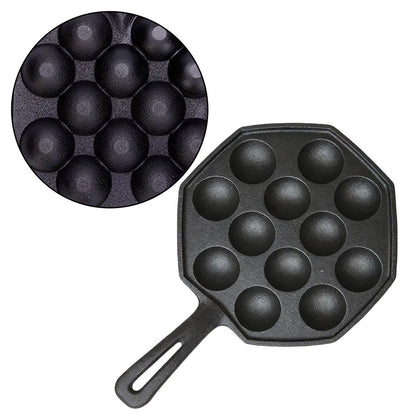 12-Cavity Cast Iron Takoyaki Pan for Even Heat Baking Performance