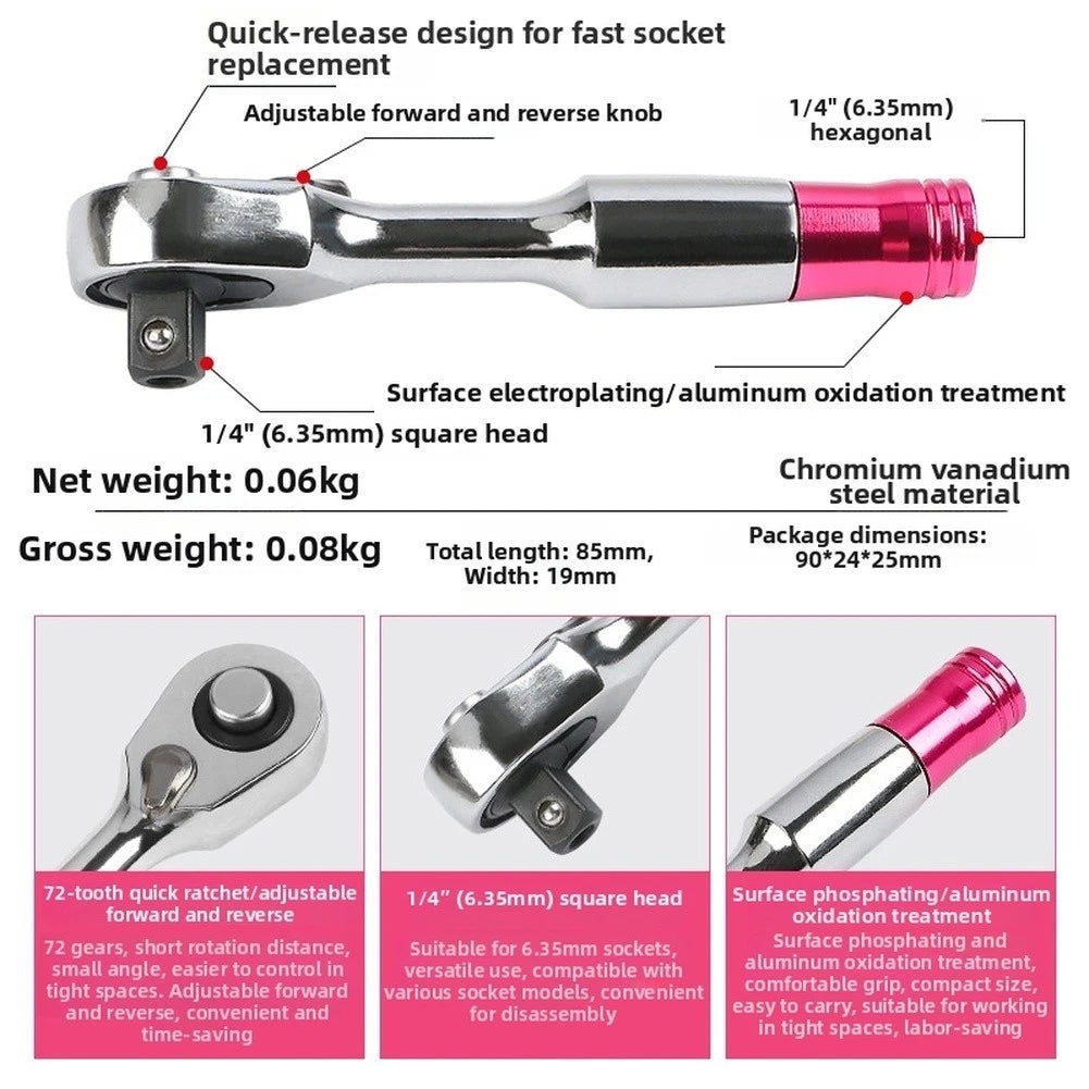 2X Lightweight 72 Teeth Ratchet Wrench with 14 Inch Hex Bit and Socket Driver Tool