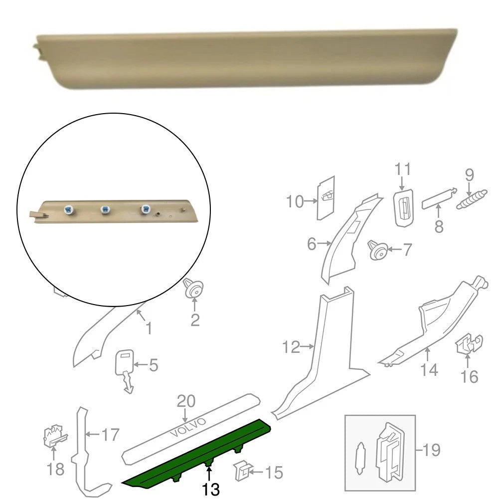 Floor Bead Strip for Volvo S60 S80L XC60 (2010–2020)