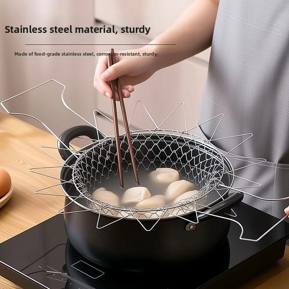 Foldable Stainless Steel Cooking Strainer Basket for Frying and Draining