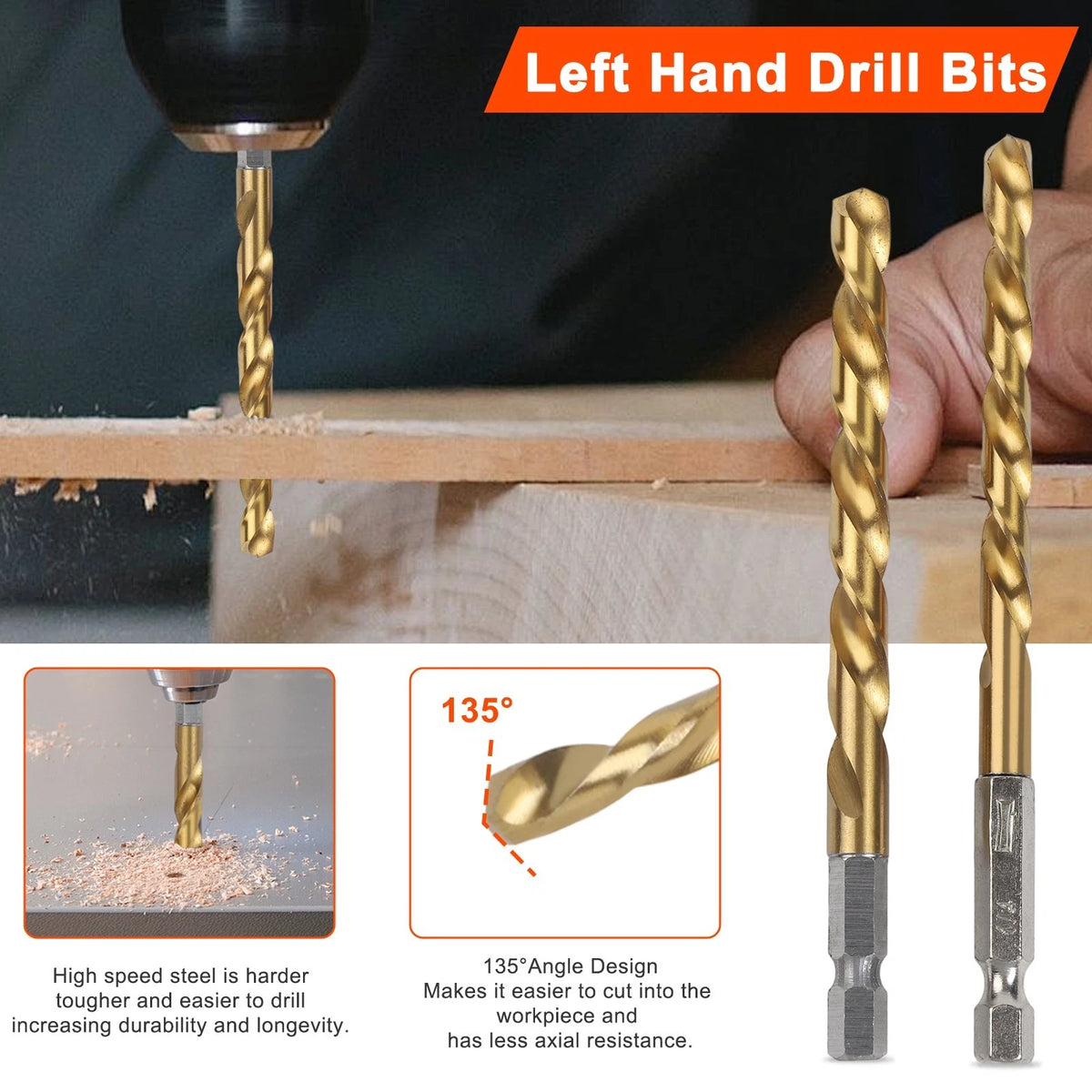 11Pcs Left Hand Drill Bits and Screw Extractor Set for Automotive Repairs