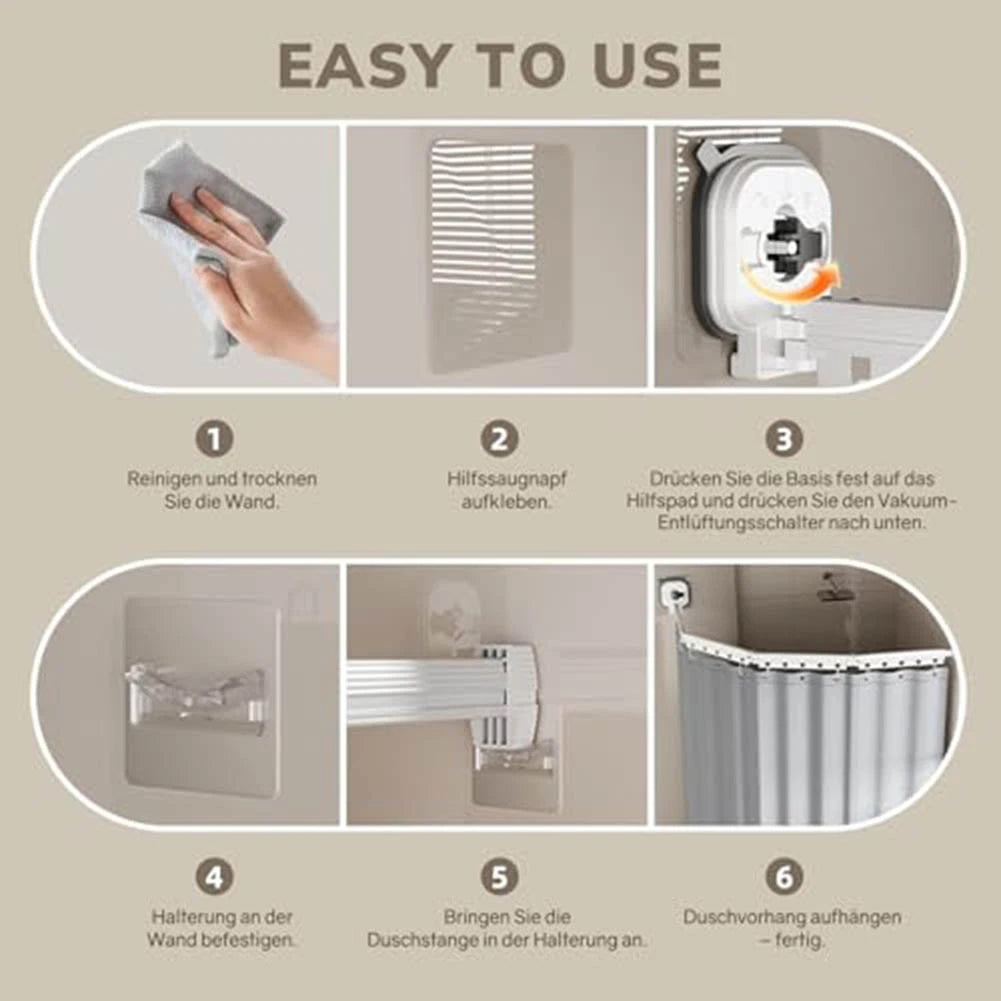 Compact Design Shower Rod for Corner Installation (No Drill)