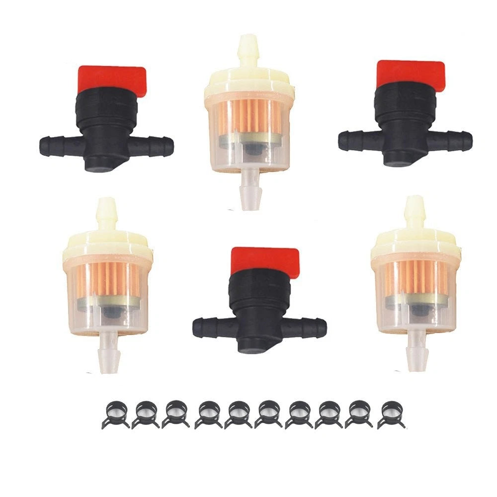 Set of 3 Inline Fuel Gas Filter Shut Off Valve Clamps 1/4"